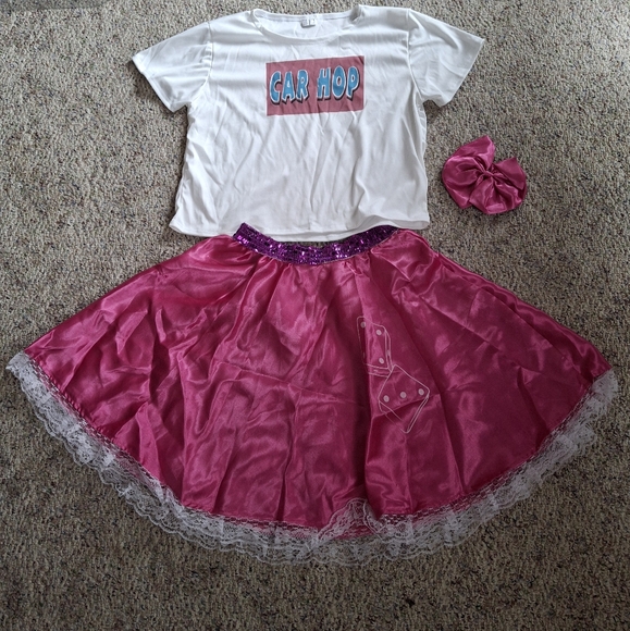 Car Hop Halloween Costume Size Medium  Pink and White - Picture 1 of 5